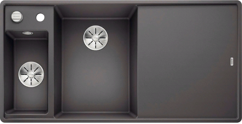 Детальное фото товара: Blanco Axia III 6S-F, мойка, чаша слева, гранит, темная скала, доска ясень