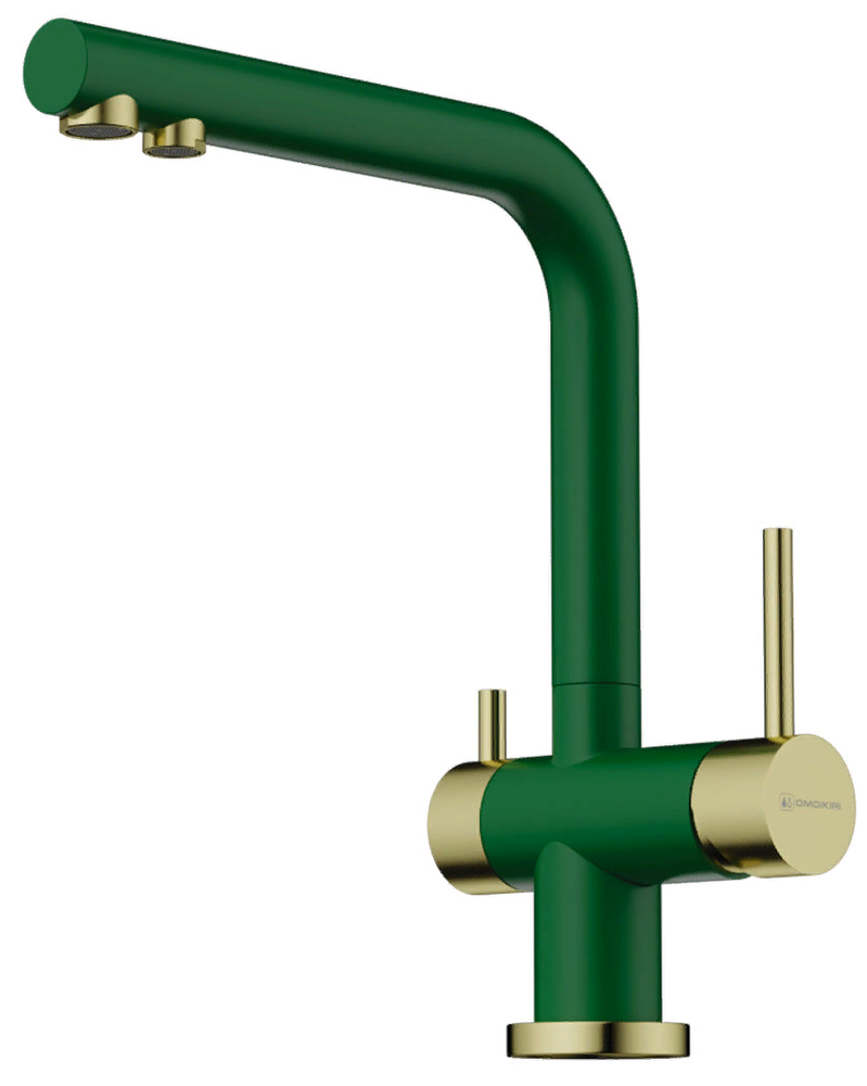 Фото товара: Omoikiri Nagano-RG-LG, смеситель, royal green/светлое золото