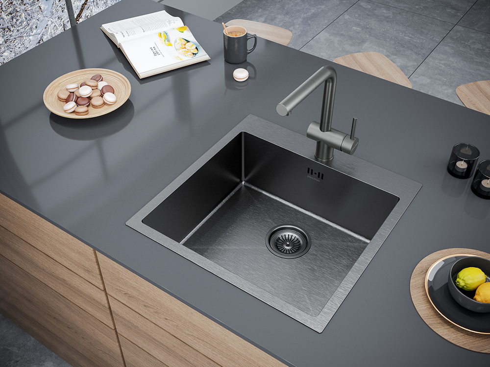 Детальное фото товара: Paulmark KRONER 51, мойка, нержавеющая сталь, вороненая сталь