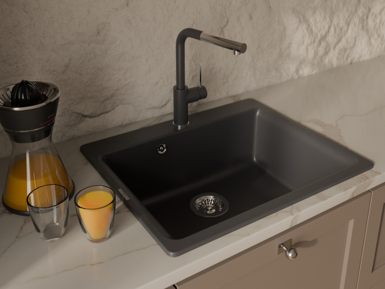 Детальное фото товара: Rivelato ALBANO 1573503 antracite/cromo, смеситель, гранит, антрацит/хром