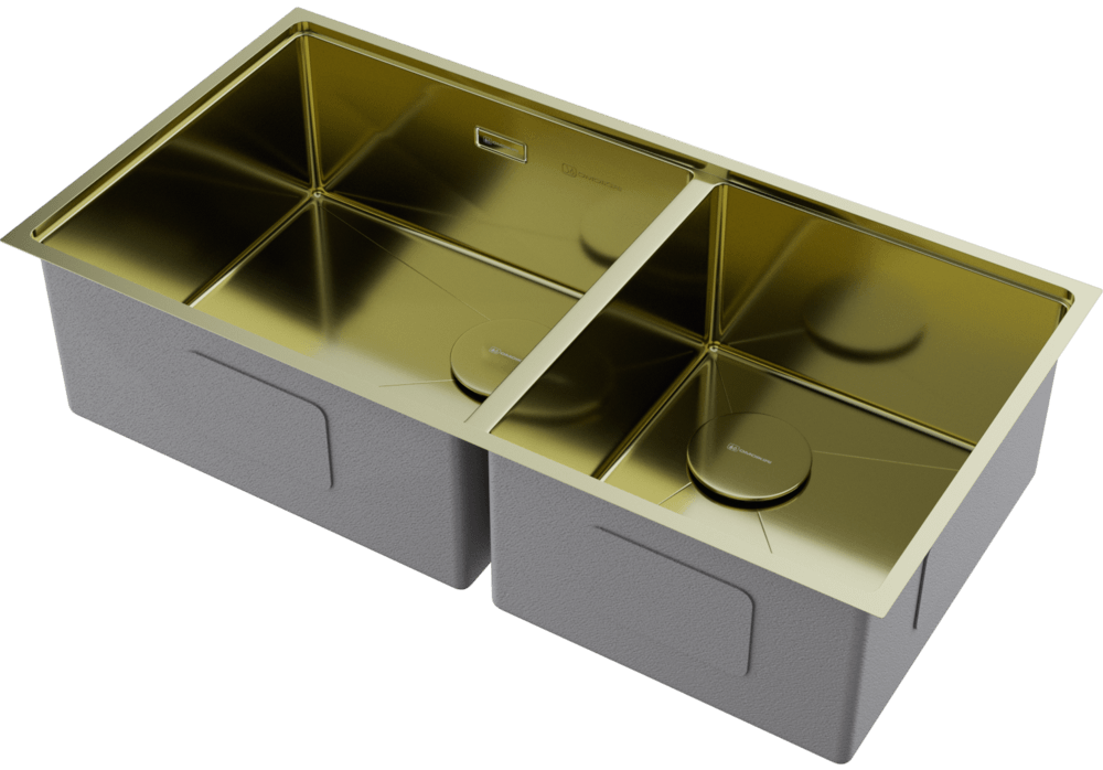 Детальное фото товара: Omoikiri Taki 85-2-LB-U/IF-LG Side, мойка, нержавеющая сталь/светлое золото