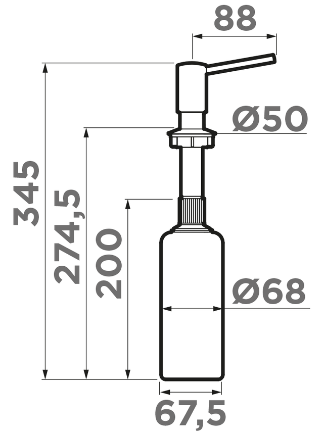 Omoikiri OM-02-GB, дозатор для моющего средства, графит Детальное фото товара: Omoikiri OM-02-GB, дозатор для моющего средства, графит