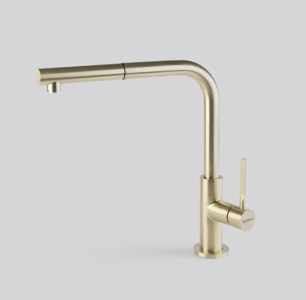 Фото товара: Falmec TREVI CORNER PVD BRUSHED PALE GOLD, смеситель, золото