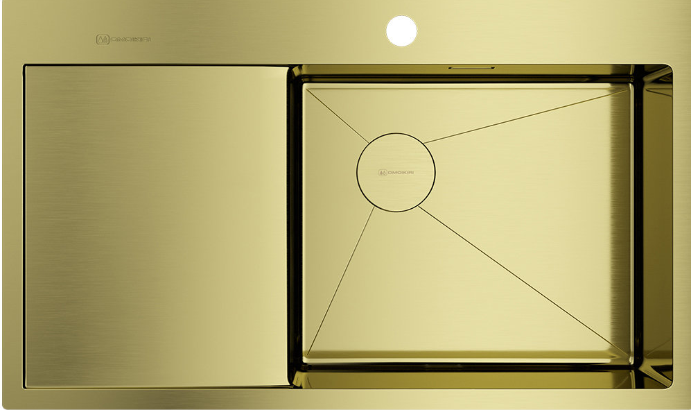 Фото товара: Omoikiri Akisame 86-LG-R Side , мойка, нержавеющая сталь/ светлое золото, чаша справа
