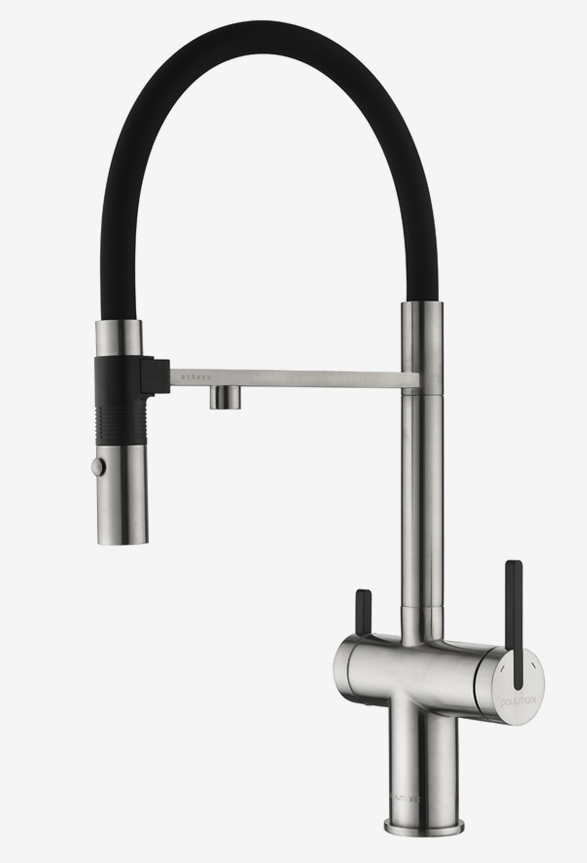 Paulmark GRAVITY, смеситель, никель, черный шланг Фото товара: Paulmark GRAVITY, смеситель, никель, черный шланг