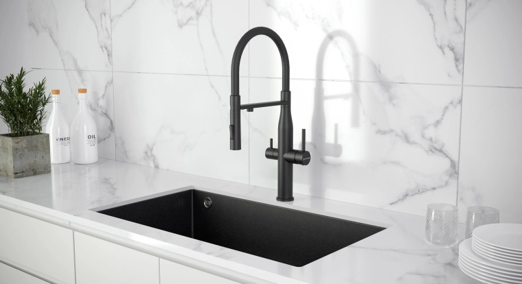 Детальное фото товара: KUCHENSTERN ELIT-FE, смеситель, нержавеющая сталь, черный