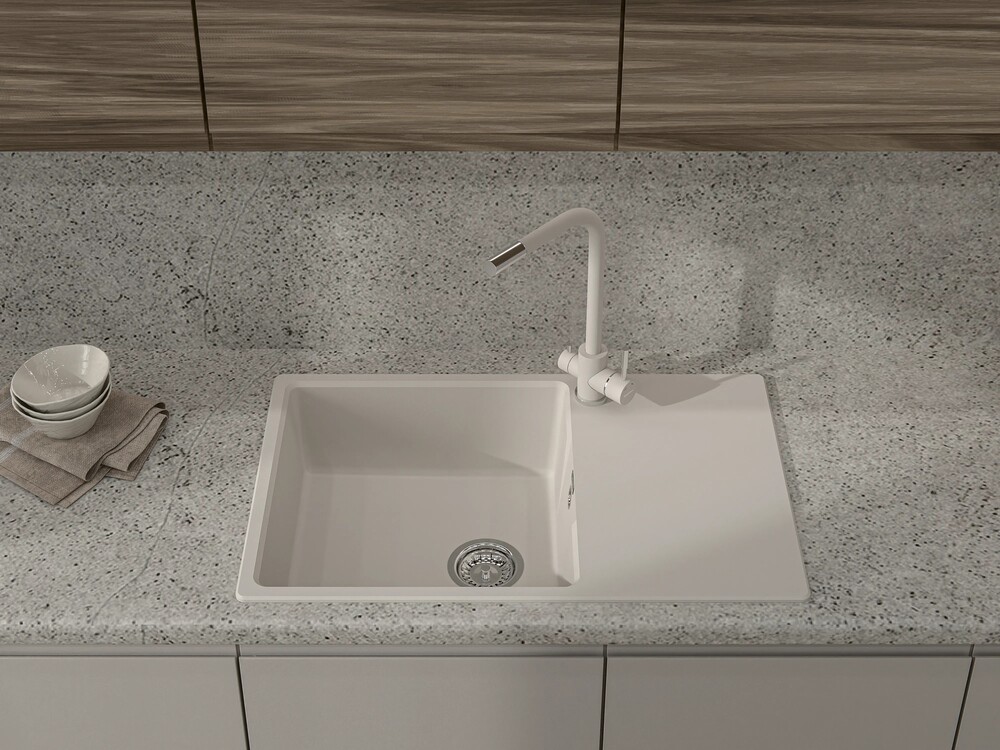 GranFest URBAN 678L, мойка, гранит, белый Детальное фото товара: GranFest URBAN 678L, мойка, гранит, белый