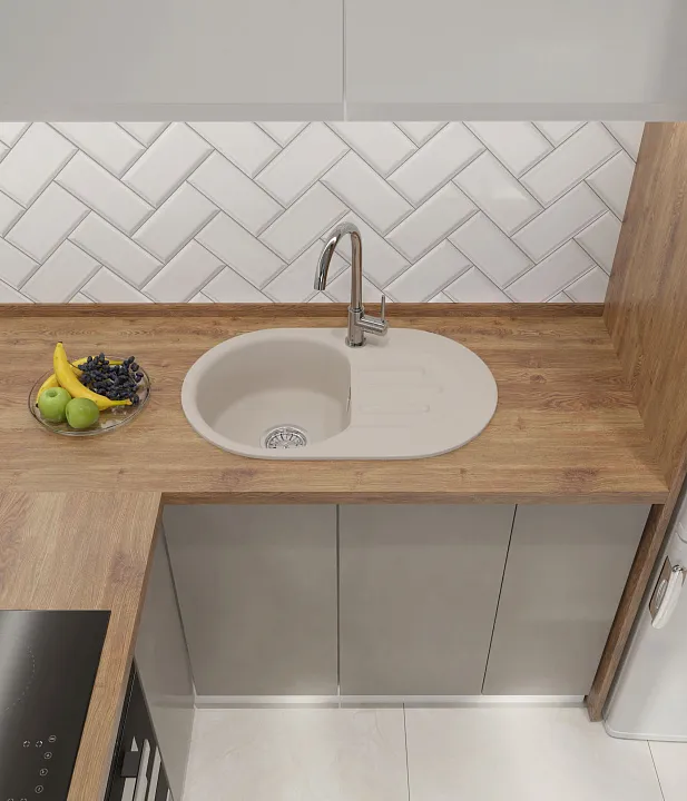 GranFest GF-SMART 685 L, мойка, мрамор, белый Детальное фото товара: GranFest GF-SMART 685 L, мойка, мрамор, белый