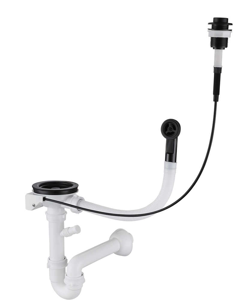 Фото товара: GranFest Сифон одинарный 3 1/2"  полу-автомат с круглым переливом, черный