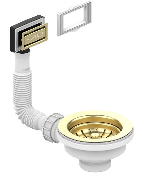 Фото товара: ALVEUS выпуск для мойки 114 GOLD new c рамкой и заглушкой (гофра)