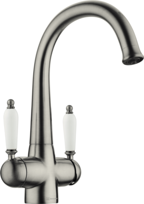 Фото товара: Omoikiri Okinawa-2-SI, смеситель, античное серебро, ручки смесителя - керамика