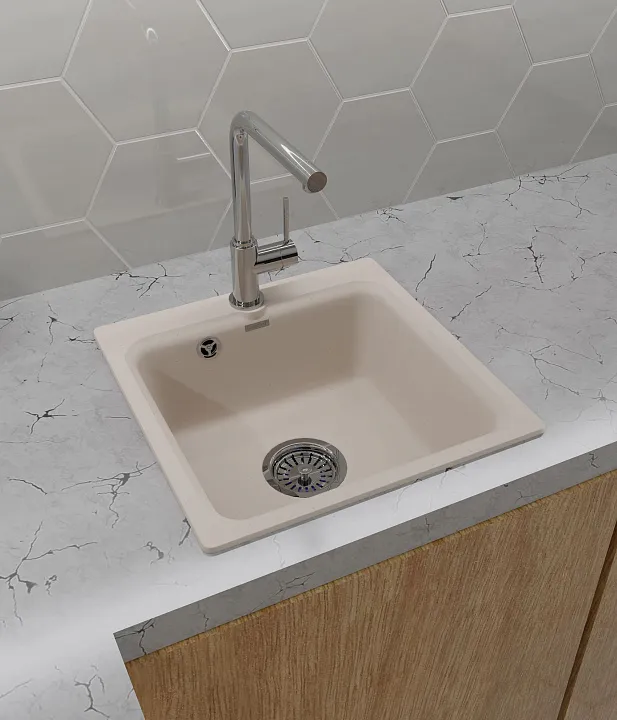 GranFest GF-SMART 430, мойка, мрамор, белый Детальное фото товара: GranFest GF-SMART 430, мойка, мрамор, белый