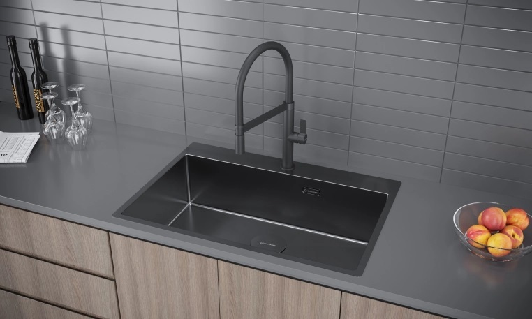 Детальное фото товара: KUCHENSTERN WERK 80, мойка, нержавеющая сталь, вороненая сталь