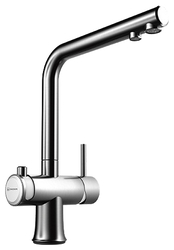 Детальное фото товара: Omoikiri Hotaru-IN-WH, смеситель, нержавеющ сталь/белые вставки на ручках