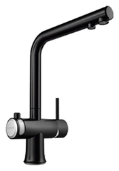 Фото товара: Omoikiri Hotaru-GM-WH, смеситель, вороненая сталь/белые вставки на ручках