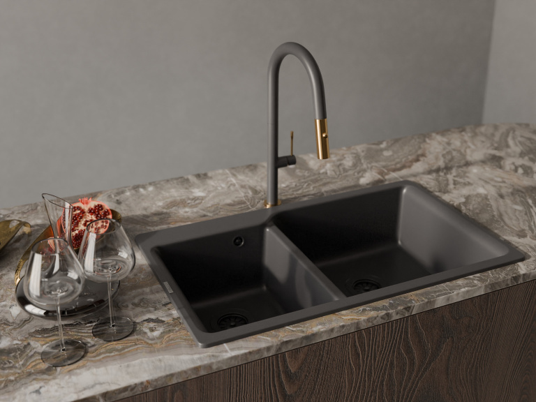 Детальное фото товара: Rivelato ASTI 3972500 antracite/oro, смеситель, гранит, антрацит/золото