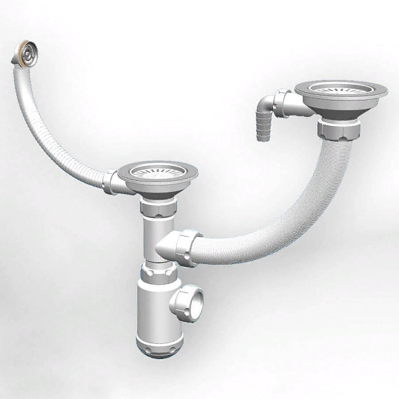 Фото товара: GRANULA сифон двойной GRAND 31/2 с круглым переливом и отводом ЭКОНОМ