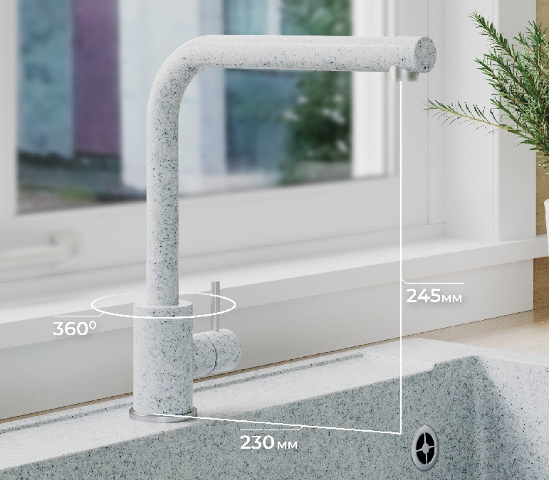 Детальное фото товара: Polygran Спика, смеситель, светло-серый №314