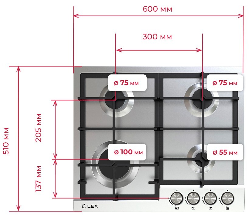 Детальное фото товара: LEX GVS 642 IX газовая поверхность