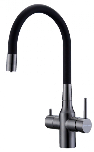 Фото товара: Paulmark SALIX, смеситель, вороненая сталь, черный шланг