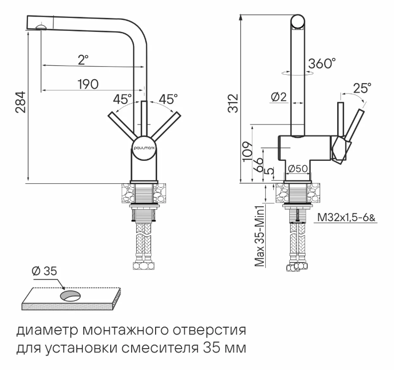 Детальное фото товара: Paulmark SPRING, смеситель, брашированная сталь