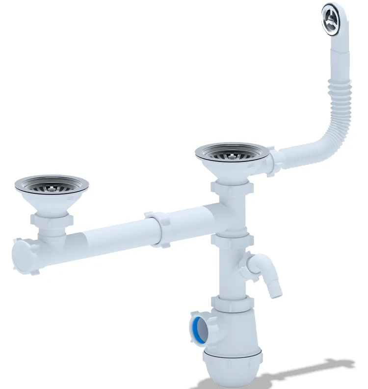 Фото товара: GranFest Сифон двойной  Ани Грот 3 1/2" с переливом и отводами Анипласт