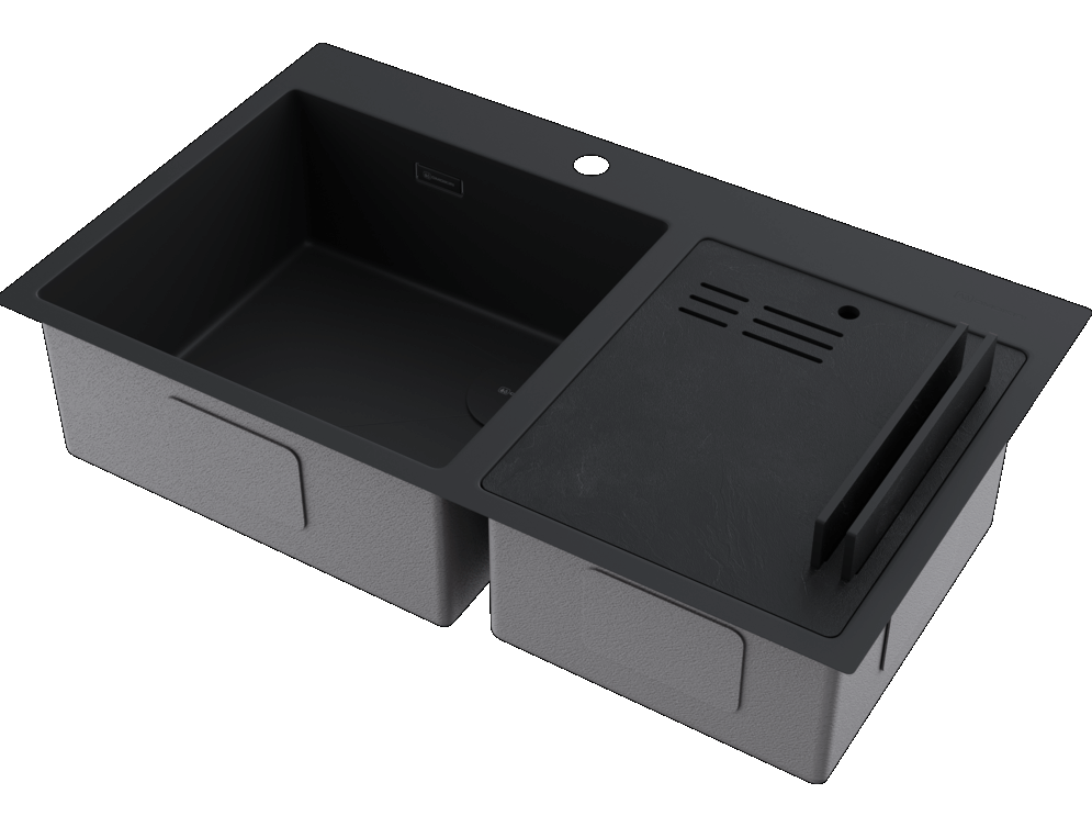 Детальное фото товара: Omoikiri Akisame 86-2 Side-GB, мойка, нержавеющая сталь/графит