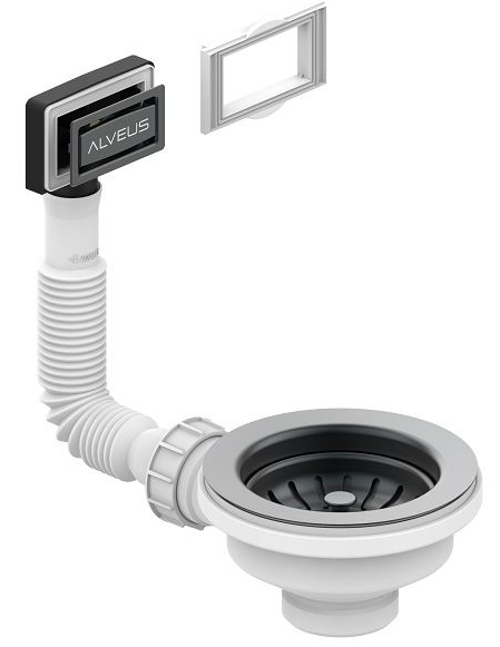 Фото товара: ALVEUS выпуск для мойки 114 ANTHRACITE new c рамкой и заглушкой (гофра)