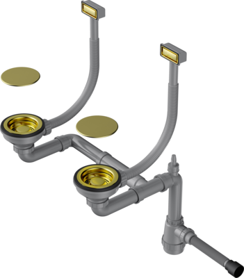 Фото товара: Omoikiri WK-2C-LG Арматура для двухчашевых моек с прямоугольными переливами, светлое золото