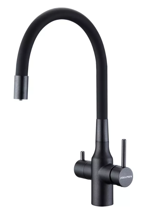 Фото товара: Paulmark SALIX, смеситель, черный, черный шланг