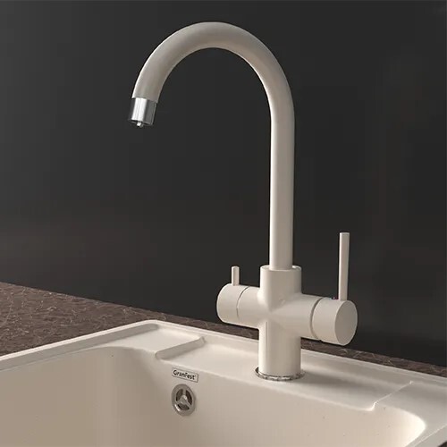 Детальное фото товара: GranFest GF-Z-5422, смеситель, гранит, белый