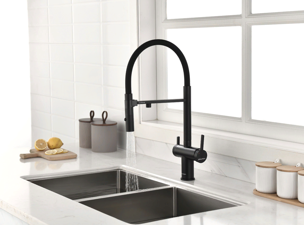 Paulmark GRAVITY, смеситель, антрацит, черный шланг Детальное фото товара: Paulmark GRAVITY, смеситель, антрацит, черный шланг