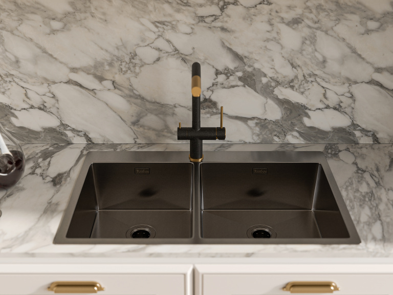 Детальное фото товара: Rivelato RINOX 8050 В2 PVD black, мойка, нержавеющая сталь, черный