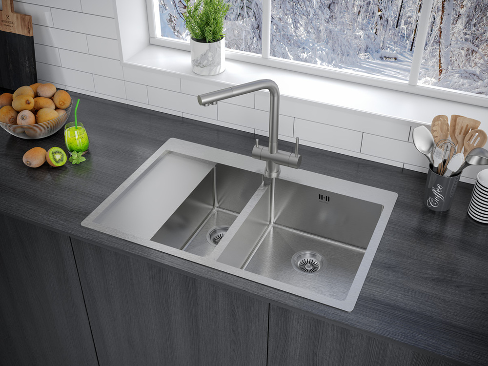 Детальное фото товара: Paulmark KRONER 78/2SF, мойка, нержавеющая сталь брашированное, правая