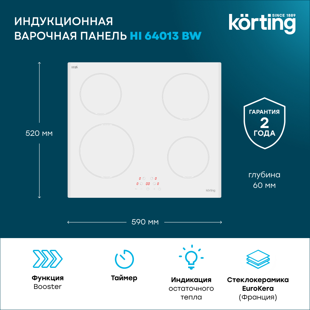 Детальное фото товара: Korting HI 64013 BW индукционная поверхность