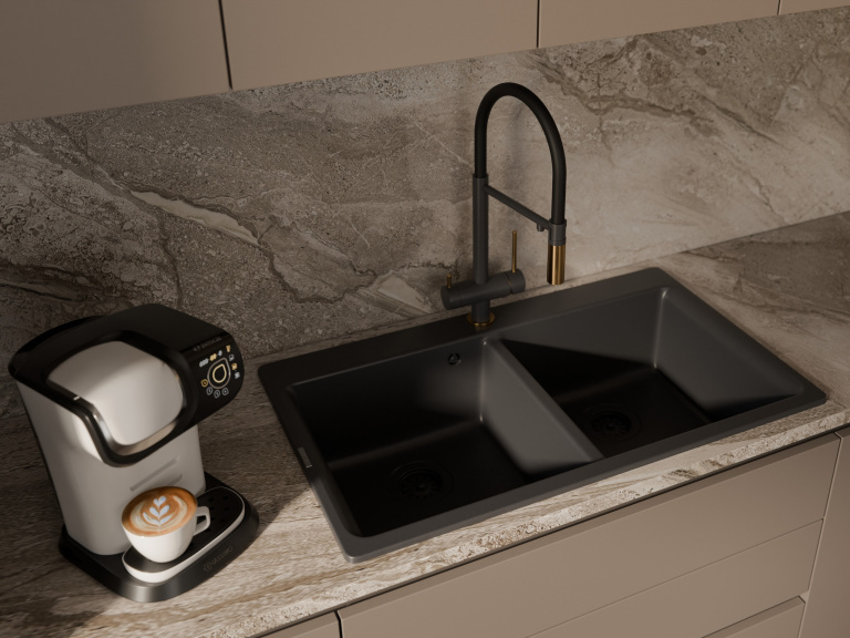 Детальное фото товара: Rivelato ADRIA 1523517 nero/oro, смеситель, гранит, черный/золото