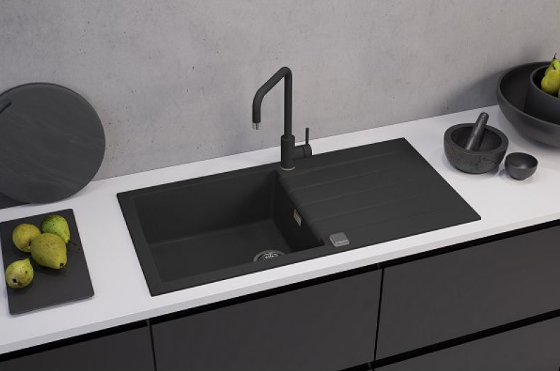 Детальное фото товара: ALVEUS GRANITAL CADIT 50 CARBON - G91, мойка, гранит, черный (в комплекте с сифоном 1132823)