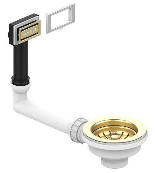 Фото товара: ALVEUS выпуск для мойки 114 GOLD new c рамкой и заглушкой (жесткий отвод)