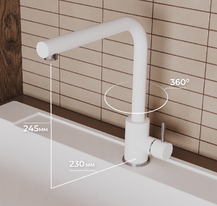 Детальное фото товара: Polygran Спика, смеситель,, белый хлопок №36