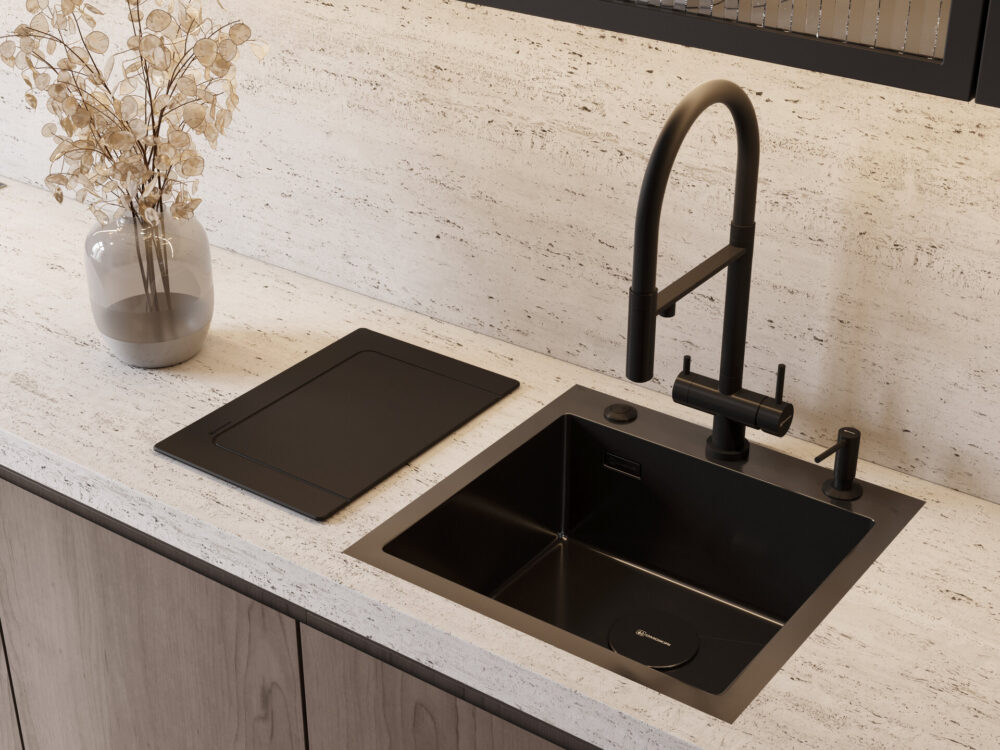 Omoikiri Kanto GB, смеситель, графит/черный гибкий шланг Детальное фото товара: Omoikiri Kanto GB, смеситель, графит/черный гибкий шланг