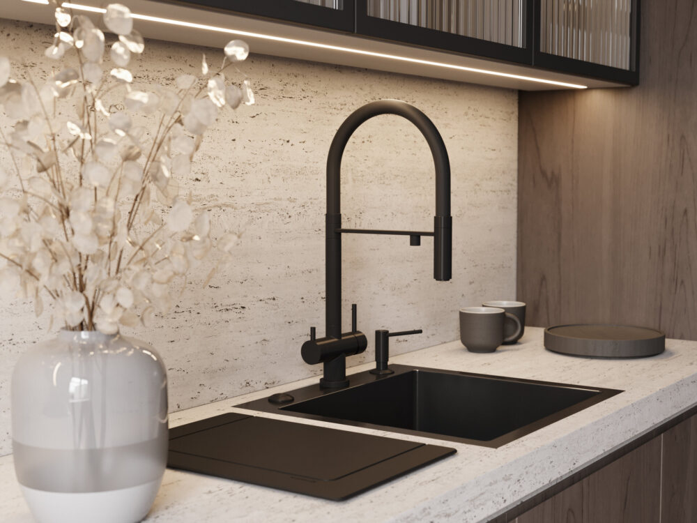 Omoikiri Kanto GB, смеситель, графит/черный гибкий шланг Детальное фото товара: Omoikiri Kanto GB, смеситель, графит/черный гибкий шланг