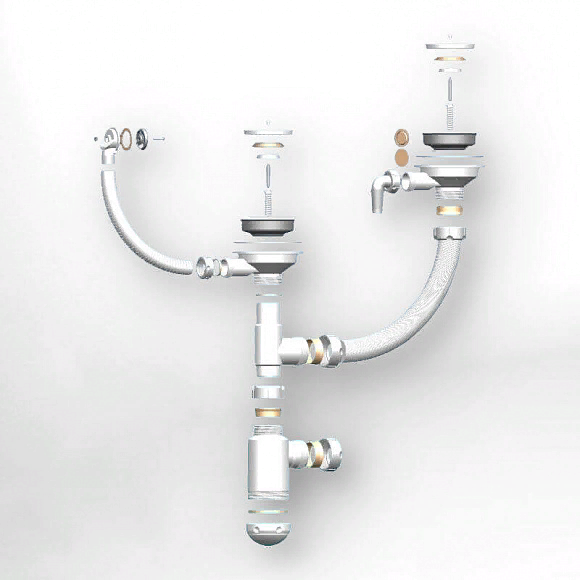 Детальное фото товара: GRANULA сифон двойной GRAND 31/2 с круглым переливом и отводом ЭКОНОМ