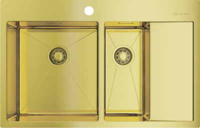 Фото товара: Omoikiri Akisame 78-2-LG-L, мойка, нержавеющая сталь/светлое золото, чаша слева