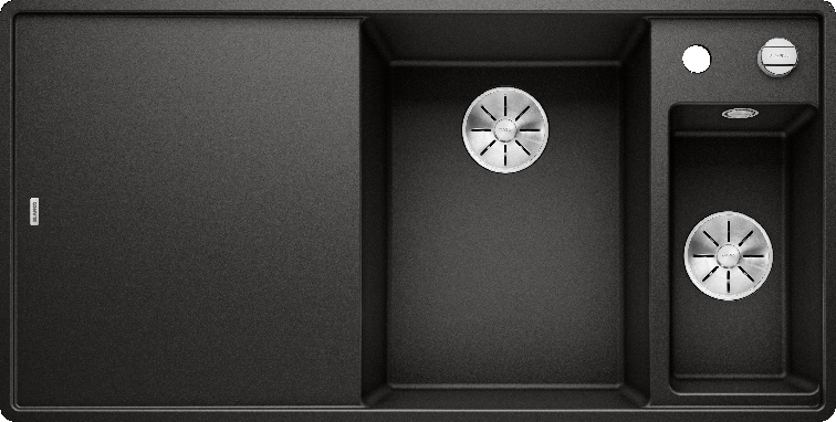 Фото товара: Blanco Axia III 6S-F, мойка, чаша справа, гранит, черный, доска ясень