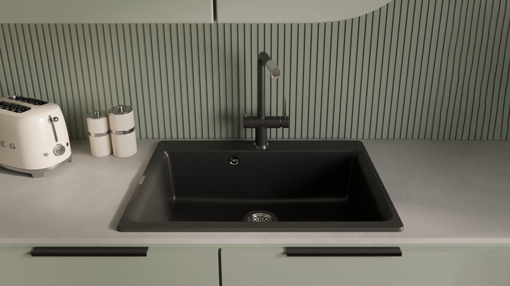 Детальное фото товара: Rivelato LUGANO 1523513 nero/cromo, смеситель, гранит, черный/хром