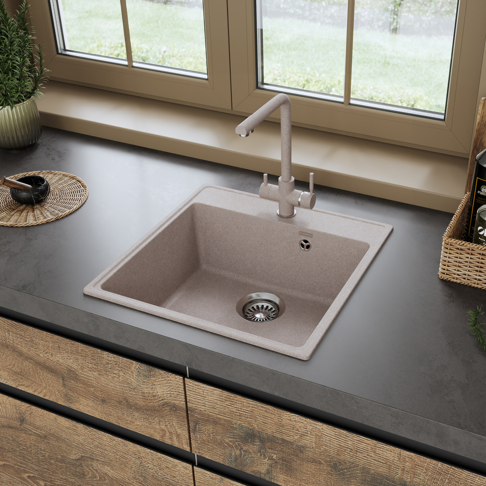 Детальное фото товара: Maunfeld Perla 505 MFQS-505BG, мойка, гранит, бежевый