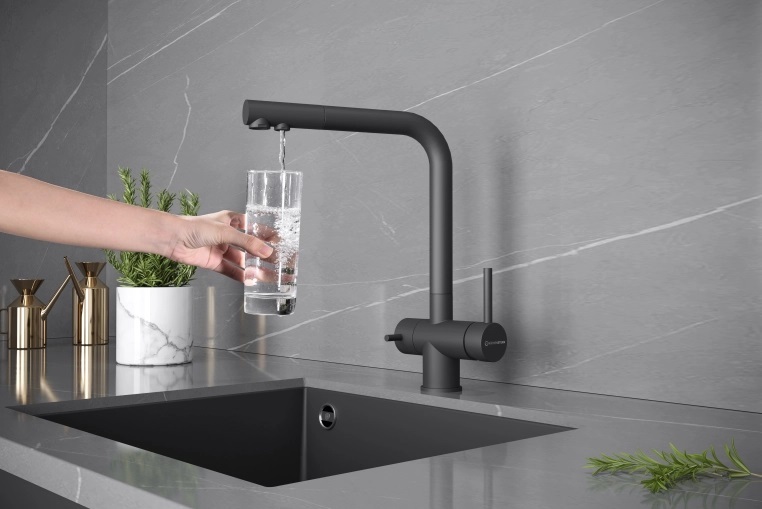 Детальное фото товара: KUCHENSTERN FOKUS-F, смеситель, нержавеющая сталь, вороненая сталь