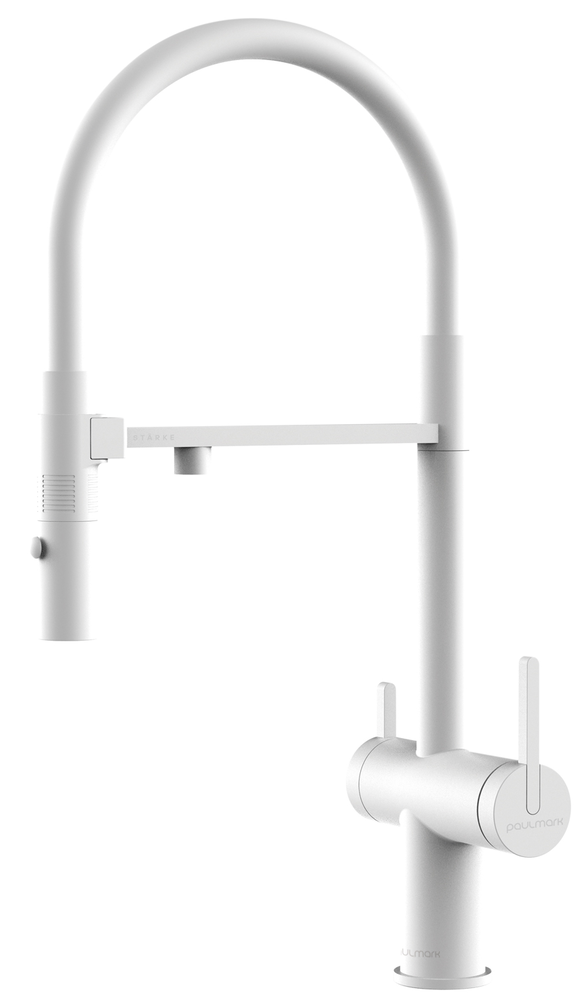Paulmark GRAVITY, смеситель, белый, белый шланг Фото товара: Paulmark GRAVITY, смеситель, белый, белый шланг