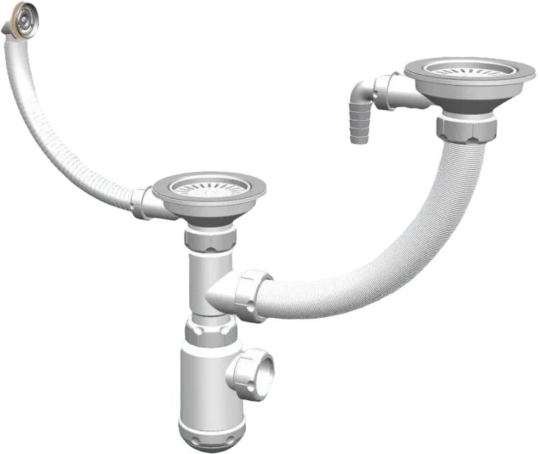 Фото товара: GranFest Сифон двойной Санпласт GRAND с круглым переливом и отводом ЭКО