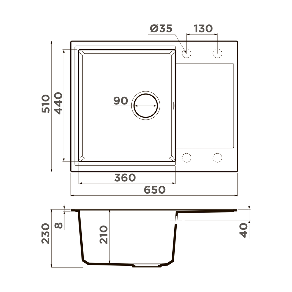 Детальное фото товара: Omoikiri Daisen 65T-ES, мойка, гранит, эспрессо